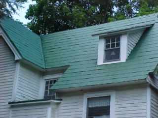 Asphalt roof coated once with green acrylic