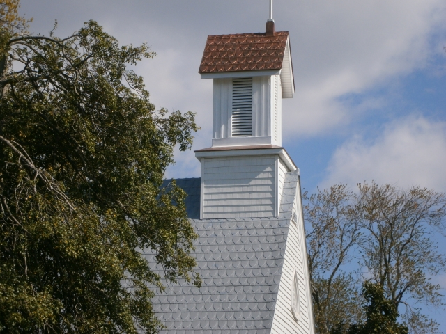 Virginia church shingle steeple with copper roof